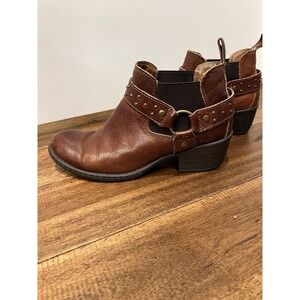 B.O.C Ankle Boots Womens Size 8 Brown Leather Harness Western Biker Moto Cowgirl